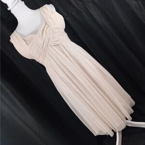 CALVIN KLEIN! PRINCESS INSPO! CHAMPAGNE PINK BEIGE GATHERED NET DRESS! SZ L